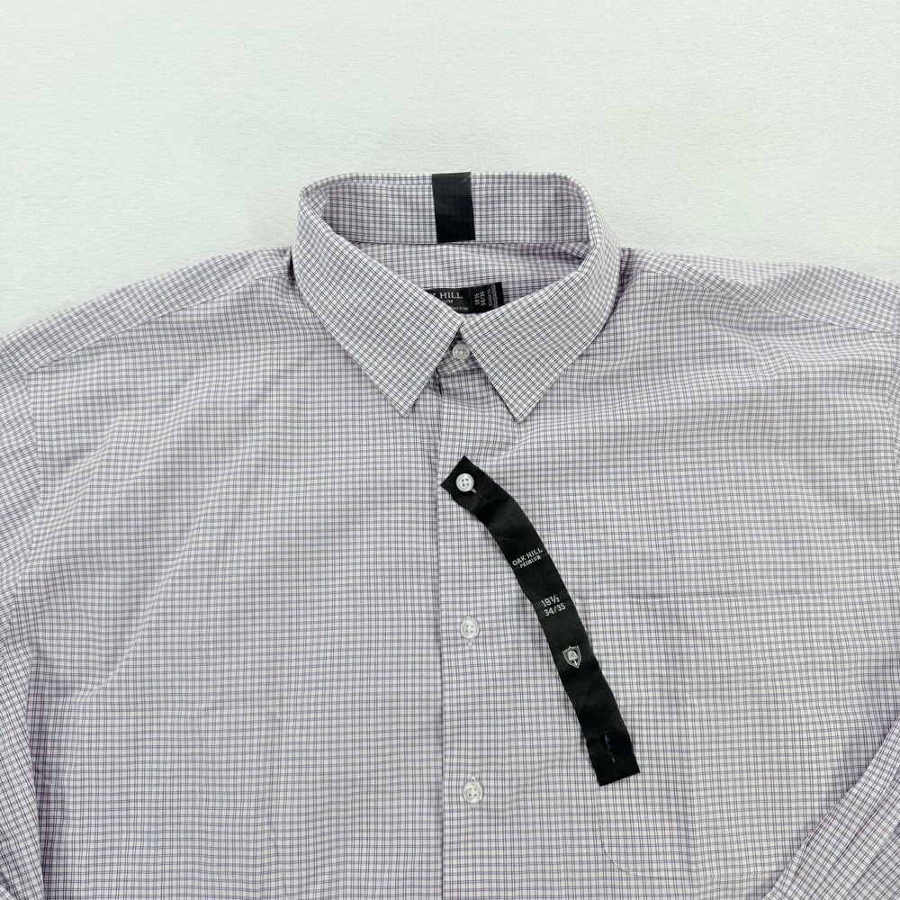 Oak Hill Shirt Mens 18.5 34/35 Blue Check Big Tall Non Iron Long Sleeve Dress - Picture 5 of 16